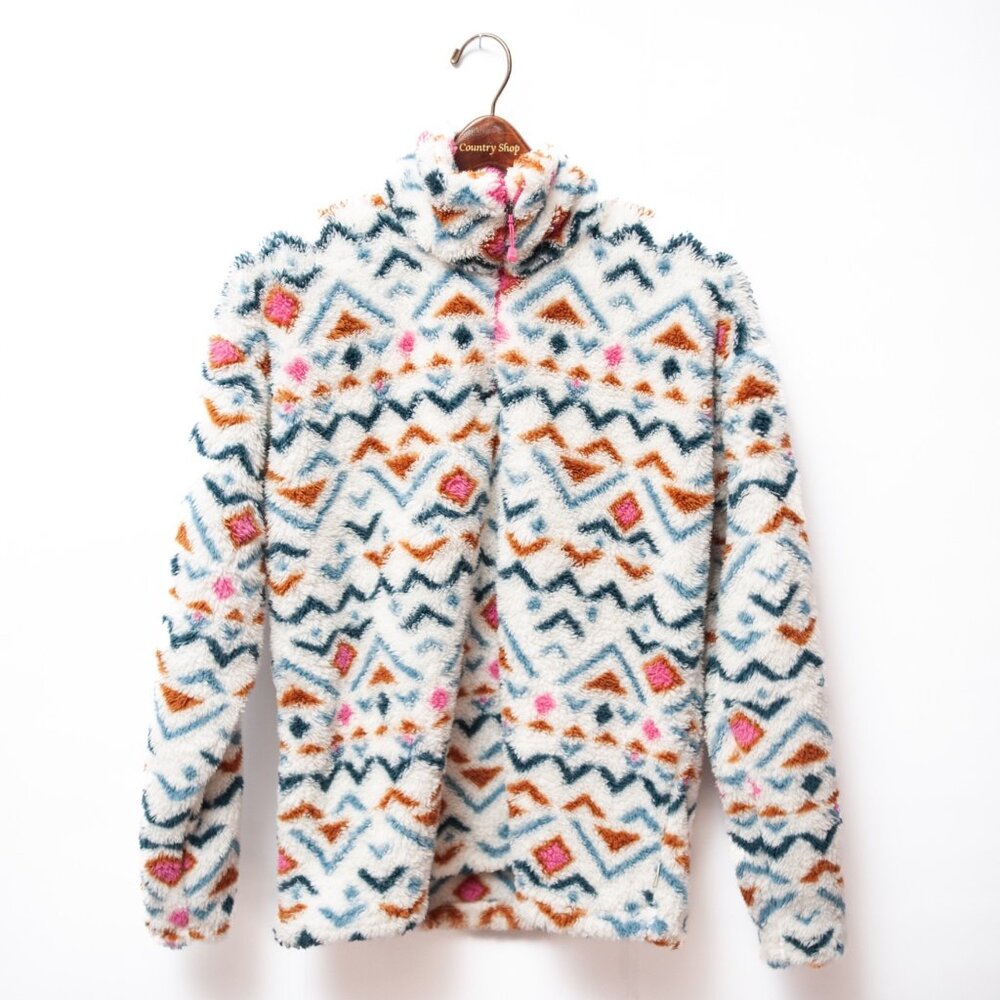 Eddie Bauer Sherpa Fleece 1/4 Zip Pullover Southwestern Boho Womens M Soft 90s